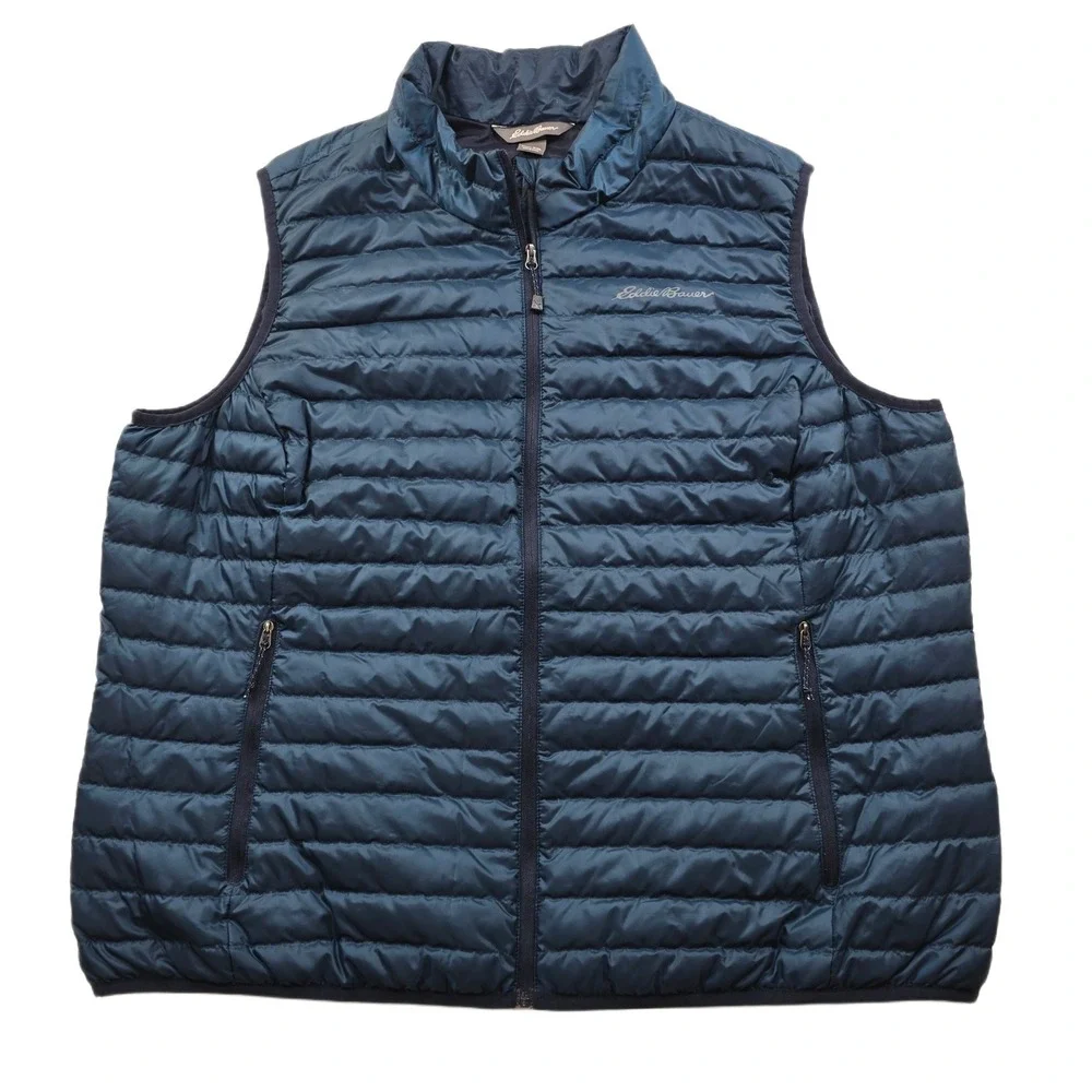 Eddie Bauer Down Puffer Vest Mens 2XL Blue‎ Quilted EB650 Fill Power